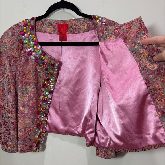 VTG Cristina Pink Paisley Jacquard Bolero Jacket Women L Cocktails Church - Picture 6 of 9